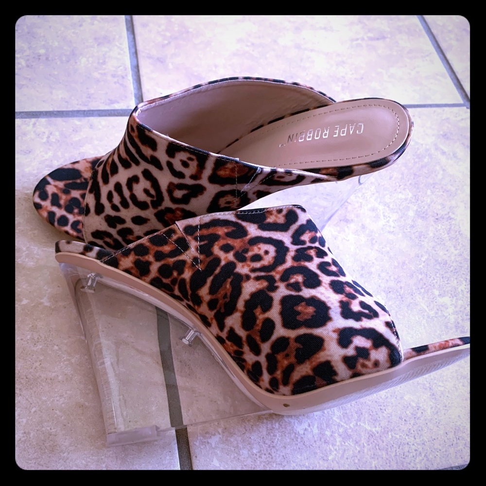 Cape Robbin Clear Wedge Leopard Heels